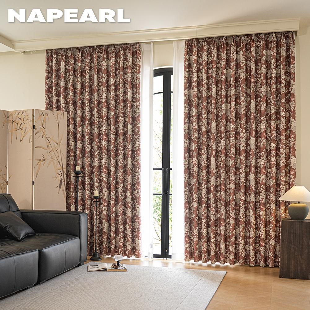 1PC NAPEARL American Retro Blue Background Floral and Bird Print Curtains 70-80% Blackout Curtains for Bedroom Living Room Window for Home Decor