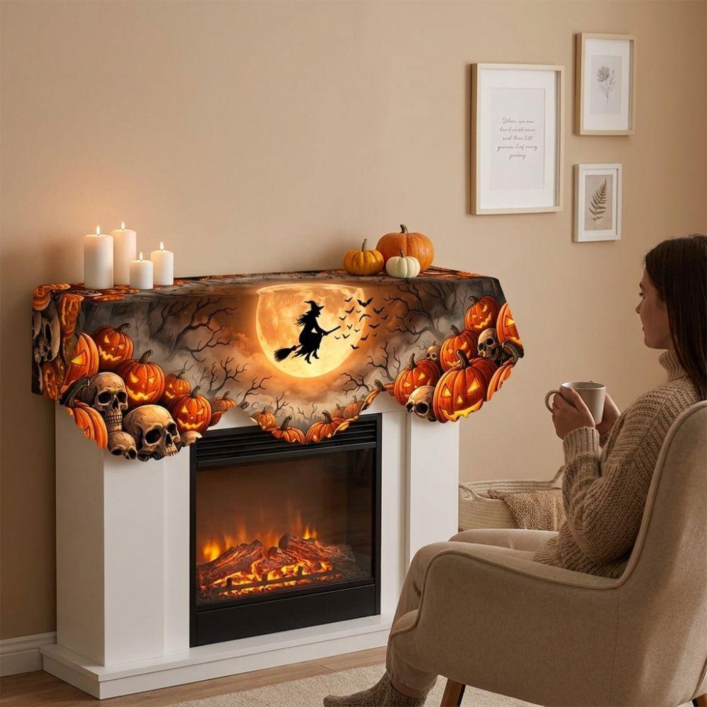 Halloween-Kamin-Schal mit Zackensaum Landhausstil Gruselige Kamin-Dekoration Herbst-Wohnkultur