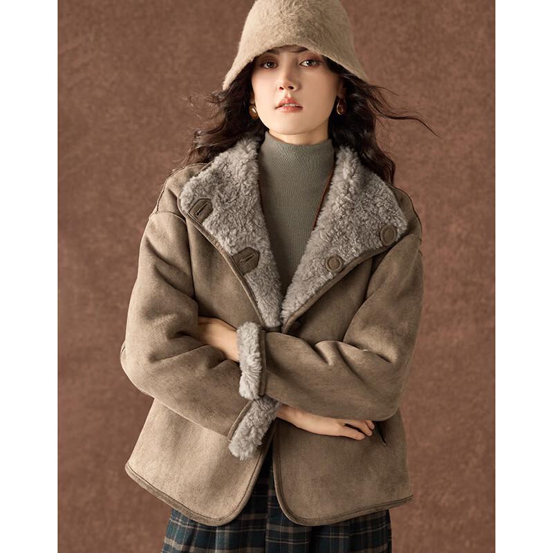 Women's Reversible Suede & Merino Wool French Retro Stand Collar Coat