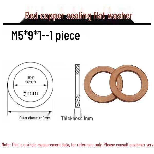 Annealed Red Copper Gasket Washer Pad for Sealing Fastener, M4-M34