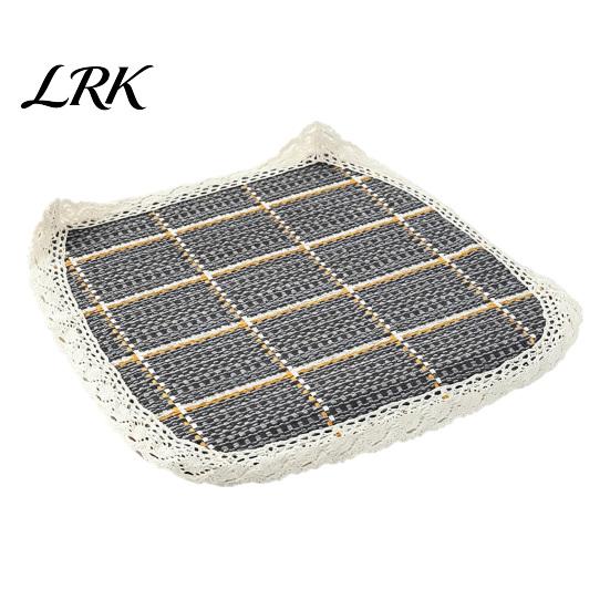 Cotton Linen Pads for Hard Chairs Chair Pad with Ties, Striped Plaid Mat Lightweight Seat Mats Lace Trim, Breathable Dining Office