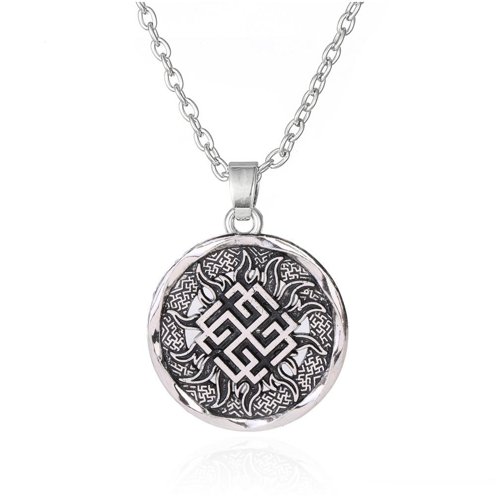 Teamer Wicca Round Necklace Men Norse Viking Runes Tree of Life Seal Pendants Wax Cord Link Chain Men's Necklace Jewelry Gifts