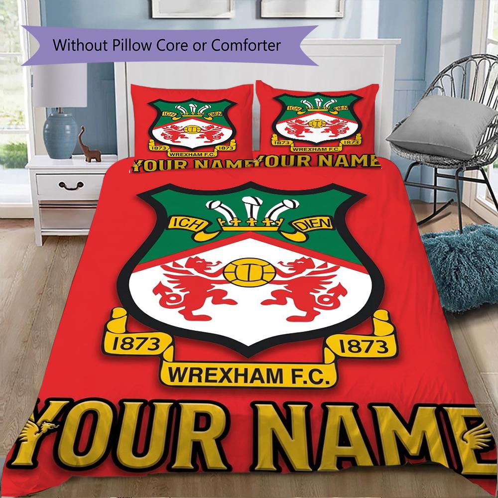 Custom Name Wrexham AFC Pattern Bedding uilt Set uilt Cover Pillowcase Home Decoration Birthday Gift (1*duvet cover+2*pillowcase without core)