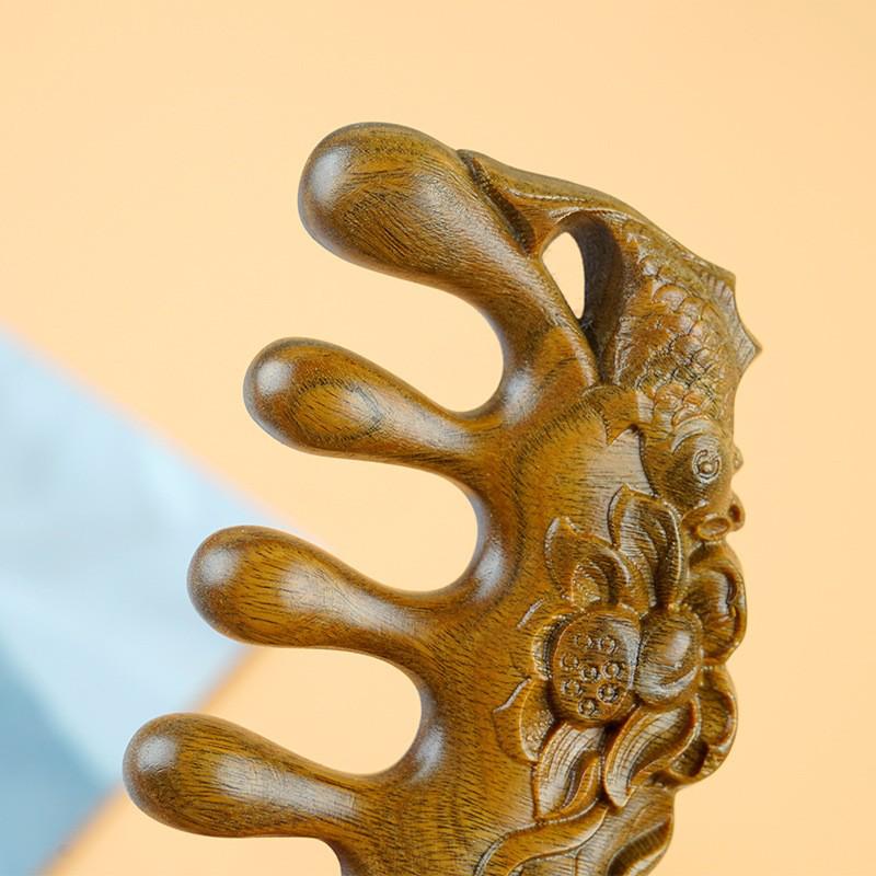 Gold Sandalwood Double-Sided Carved Massage Comb