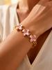 Luxuriöses Rosa Blumenarmband für Damen Mädchen Süß Verstellbare Gliederkette Florale Armbänder Goldfarben Anhänger Schmuck Geschenk