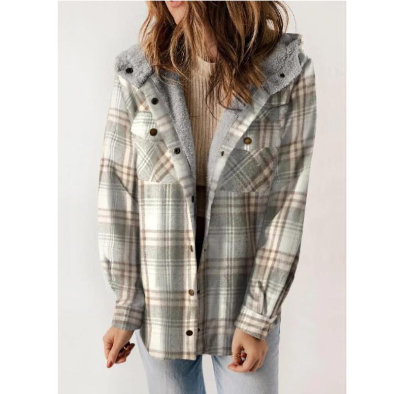 Women's Plaid Fashion Fleece Coats Winter Warm Hooded Fleece Jackets  Casual Outwear Large Size Loose Comfortable Coat