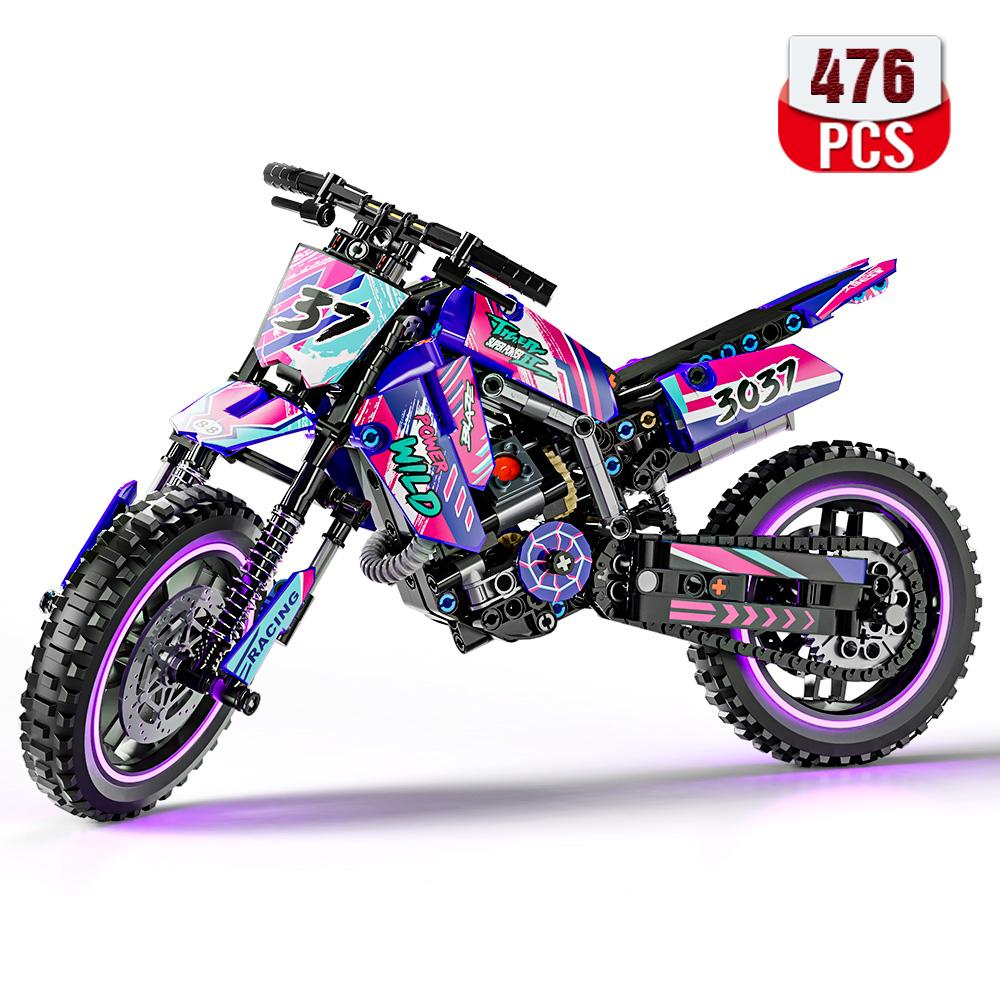 New!Technical MOC Racing Motorcycle Model Building Blocks Expert Off-road Locomotive Vehicle Model Bricks Toys Gift for Children