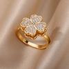 Elegant Zircon Flower Butterfly Rings For Women Gold Stainless Steel Flower Adjustable Ring Wedding Christmas Jewelry Gift