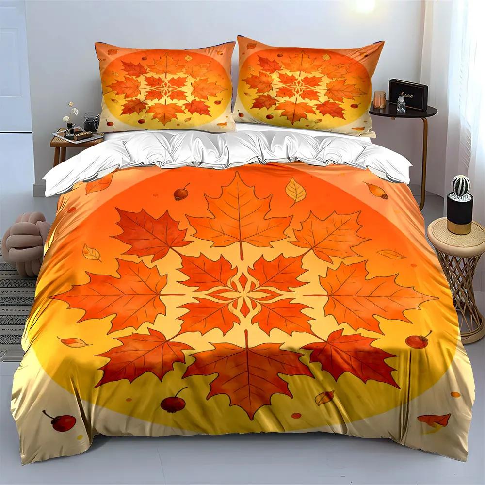 Autumn Leaf Pattern Decoration Set Soft Comfortable Duvet Cover Bedding Set Included 1*Duvet Cover & 2*Pillowcases Gift