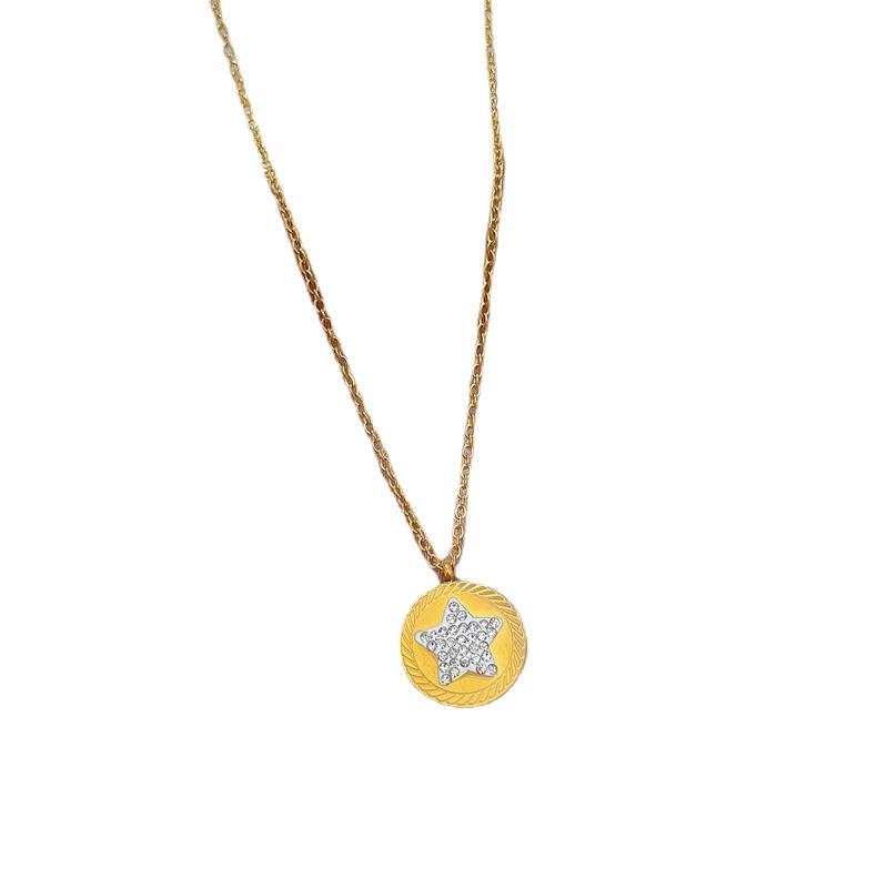 Light Luxury Pentagram Minimalist Wind Furnace Real Gold Necklace Female Collarbone Chain Accessories