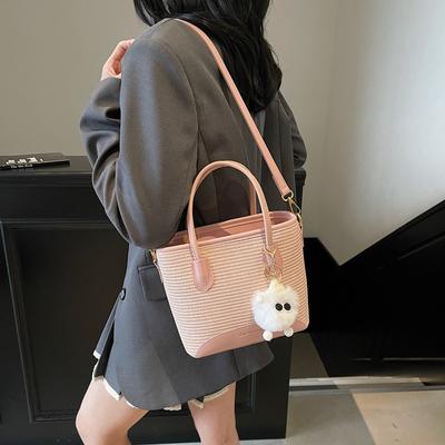 Gewebte Strohtasche Damen Sommer neu Umhängetasche tragbare Eimertasche Strandurlaub Strandtasche