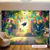 2D Graduation Garden Backdrop, Colorful Bunting, Balloons and Grad Cap Background