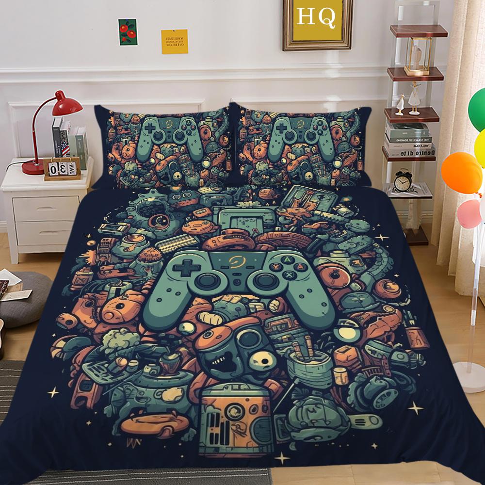 Conjunto de capa de edredom da moda, têxteis para o lar, jogo 3D, impressão de alça, conjunto de cama para adolescentes, menino, colchas, conjunto de cama de luxo, capa