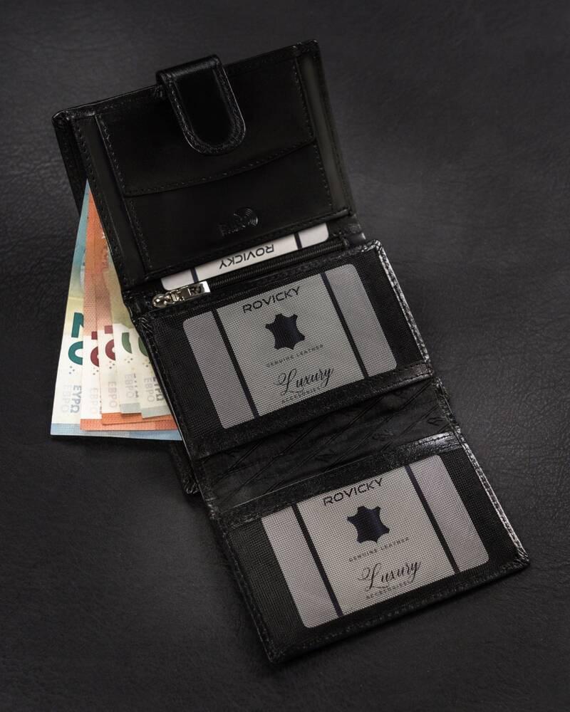 Duży Skórzany portfel męski system RFID Rovicky