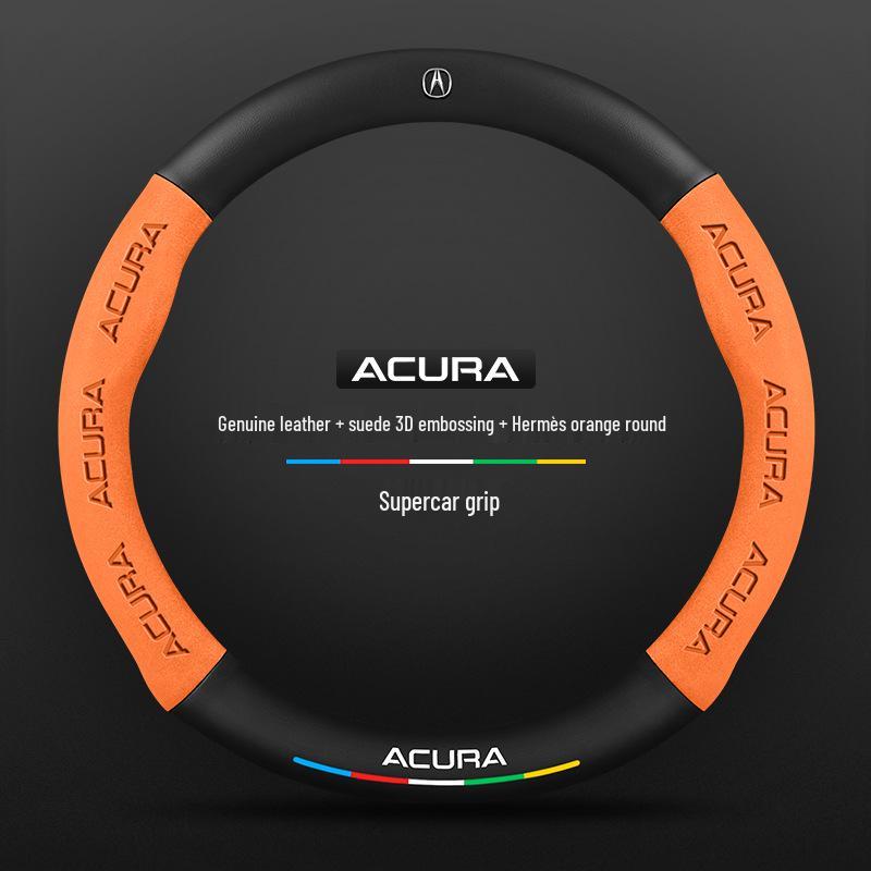 Genuine Leather Carbon Fiber Steering Wheel Cover for Acura - Non-Slip & Breathable, Universal Fit for All Seasons