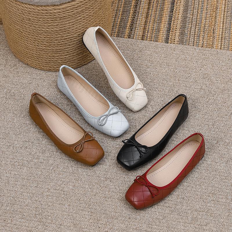 Women's Square Toe Single Shoes Elegant Luxury Bow Knot Casual Flats Lightweight Comfortable Soft Sole Mary Jane Shoes