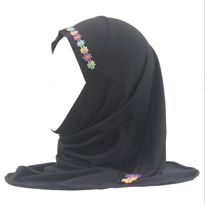 Kids Girls Muslim Beautiful Hijab Islamic Arab Scarf Shawls Flower Pattern Ramadan
