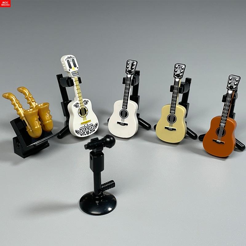 Non-Toxic Moc Bricks Suona Horn Music Score Singer Saxophone Bass Figure Musical Instruments Educatinal Building Blocks Kids Children Toys