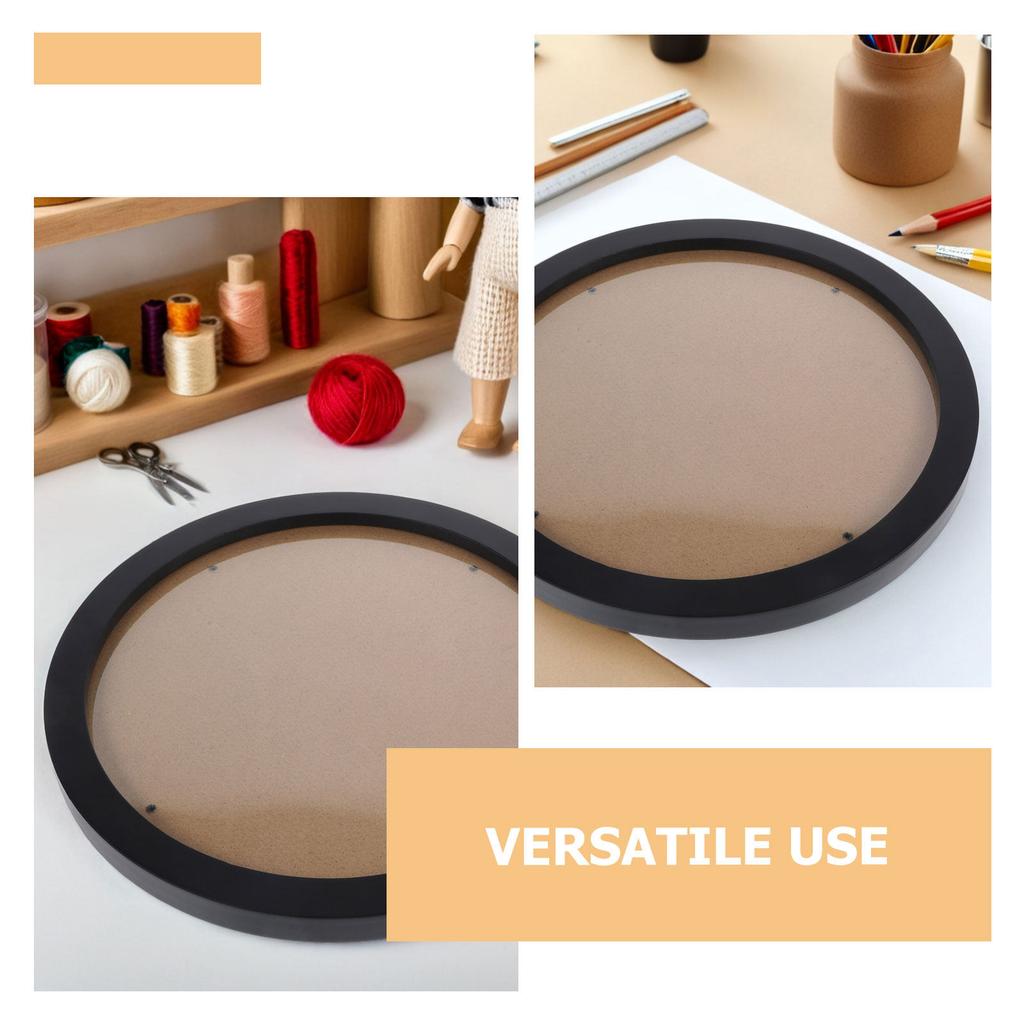 Round Embroidery Display Frame 14In Wall Mounted Circular Wood Frame for Cross Stitch Photo Holder Living Room Bedroom