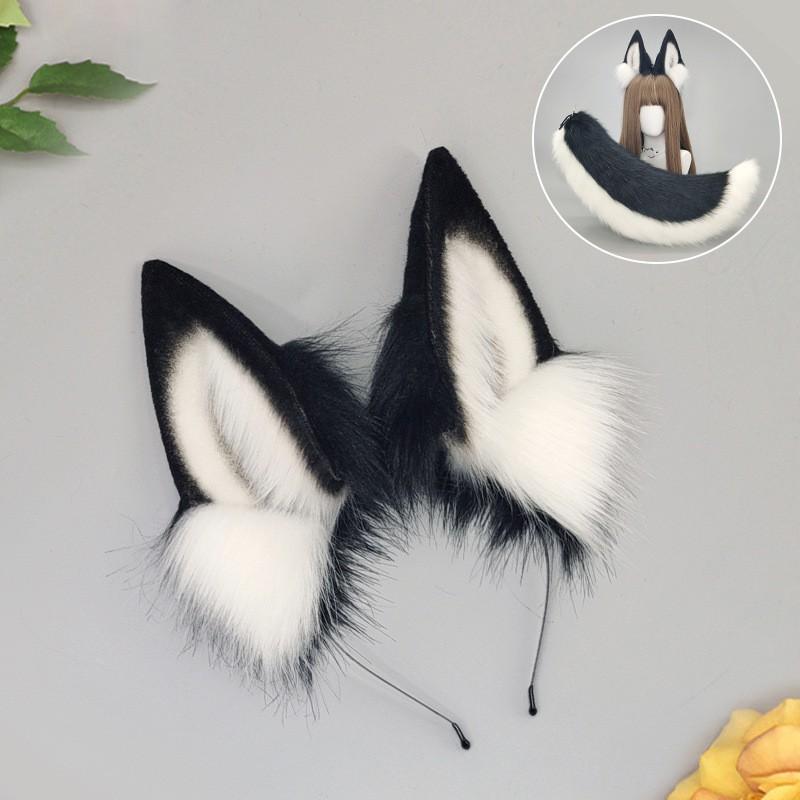 Handmade Cosplay Wolf Ears Headband Tail Set Adults Anime Costume Accessory Black Themed