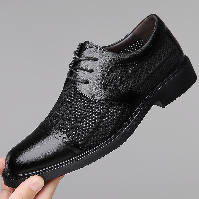 Весна и лето новые мужские сетчатые дышащие тканые повседневные кожаные туфли мужские шнуровка заостренные кожаные сандалии 38