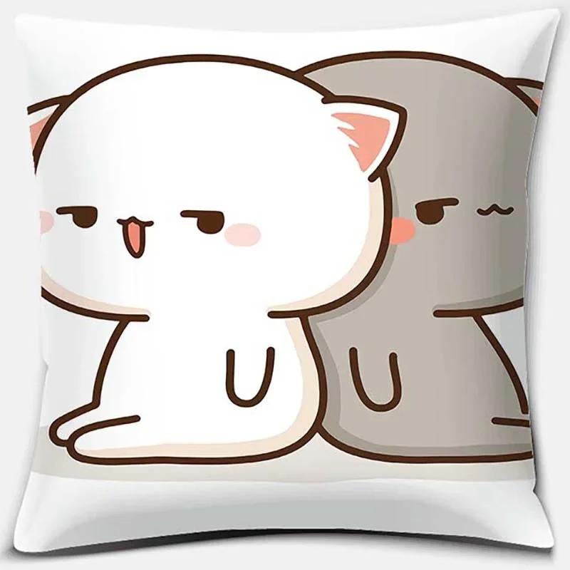 45X45Cm Cartoon Cute Pillow Case Mocha Mochi Peach Cat Cushion Cover Pillow Cover Decorative Pillows For Sofa Car Pillowcase
