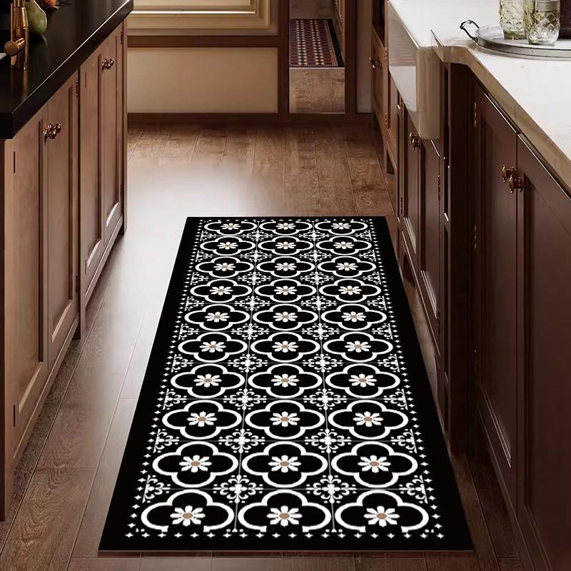 Retro Printed Rug Long Strip Kitchen Floor Mat  Non Slip Mats Water Absorption Door Foot Pad Bathroom Entrance Bath Mat Carpet