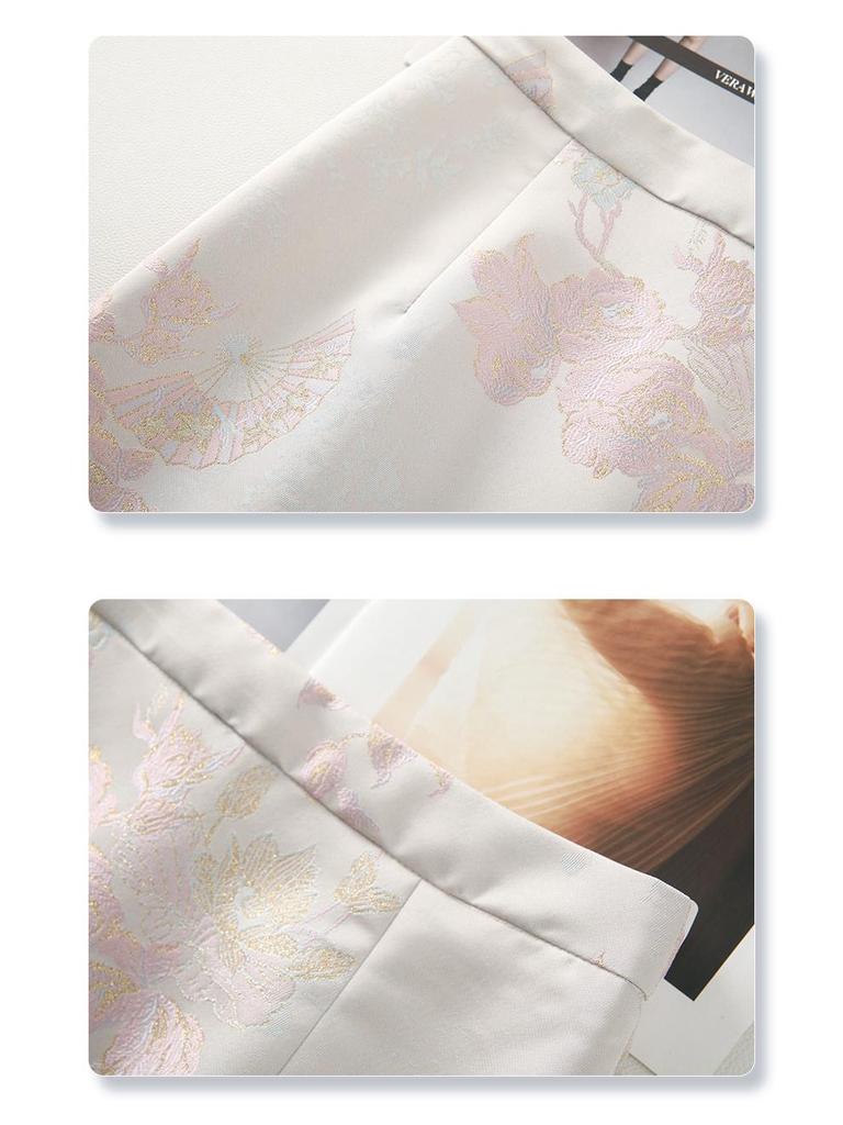 2025 Pink Embroidered High-Waist Midi Skirt - New Slimming Chinese Style