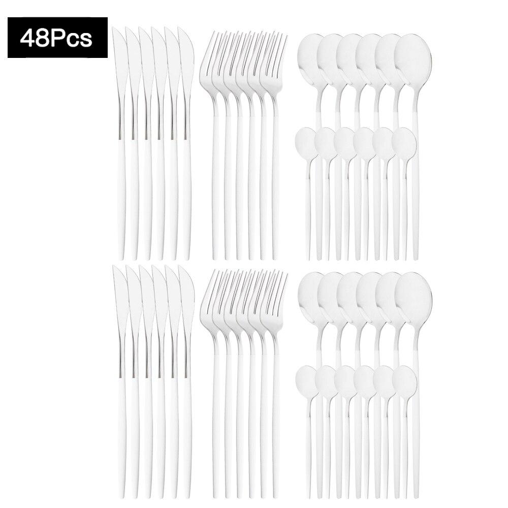48Pcs Red Gold Cutlery Set Mirror Dinnenrware Set Stainless Steel Flatware Dinner Knife Fork Spoon Teaspoon For Home Tableware