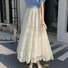 Women's High Waist French Lace Midi Skirt - Elegant A-line Drape for Spring/Summer