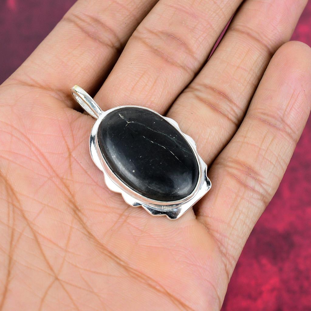 Shungit Hänge, 925 Massivt Sterling Silver Ädelstenssmycken, Handgjort Hänge, För Thanksgiving