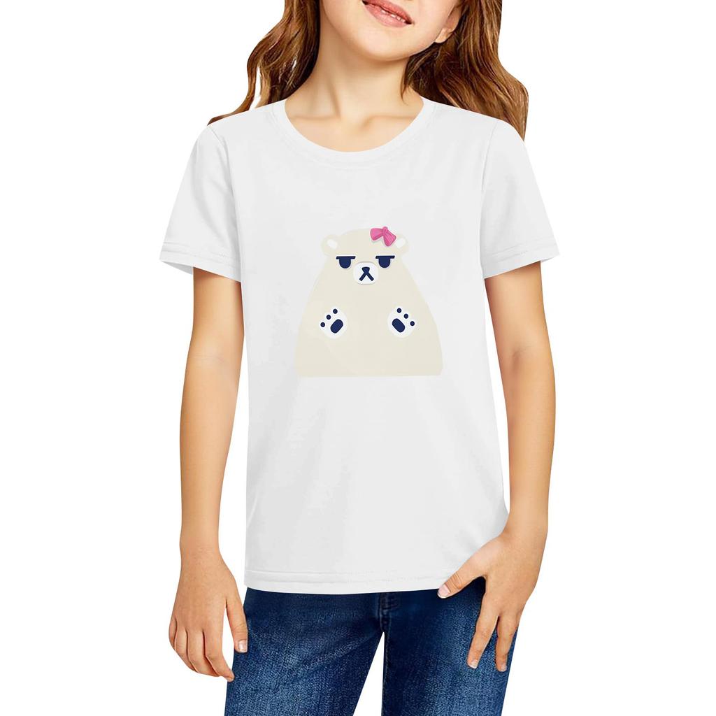 Fashionable Round Neck Short Sleeve Work Clothes Printed Tops For KID Summer Tops