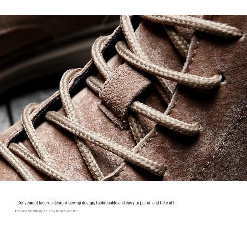 Men's Genuine Leather High-Top Martin Boots - Velvet Lined, Warm, British Style Desert Work Boots