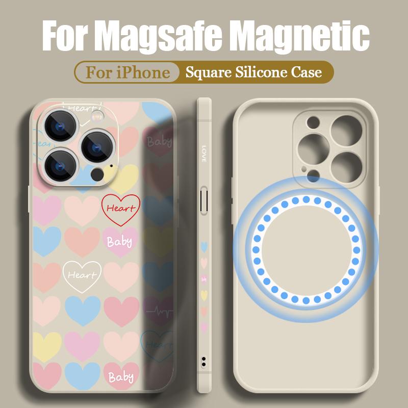 Magnetic For Magsafe Love Heart Case For iPhone 15 Pro Max 11 12 13 14 16 Pro Max 16E 17 Air Built-in Metal Plate Lanyard Cover