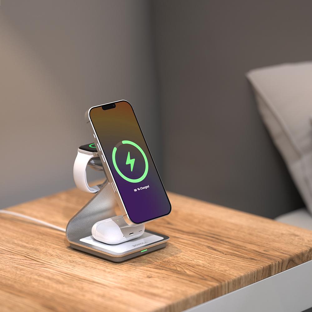 Bonola Magnetic 3 in 1 Wireless Charger for 17/16/15/13/14/12 30W Wireless Charging Station for Watch/AirPods Pro