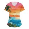 V-Neck Short Sleeve Nursing Scrub Top Women Fashionable Casual Workwear With 3D Print Design Slim Fit 2025 Collection