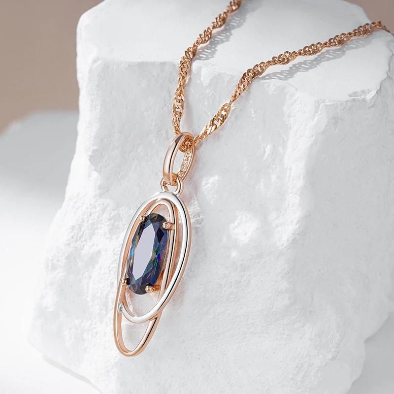 Trendy Gold Silver Color Double Geometric Oval Colorful Zircon Pendant Necklace for Women Light Luxury Jewelry