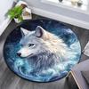 Weißer Wolf Runder Teppich, Teppich für Wohnzimmer Schlafzimmer Sofa Spielzimmer Dekor, Rutschfeste Fußmatte
