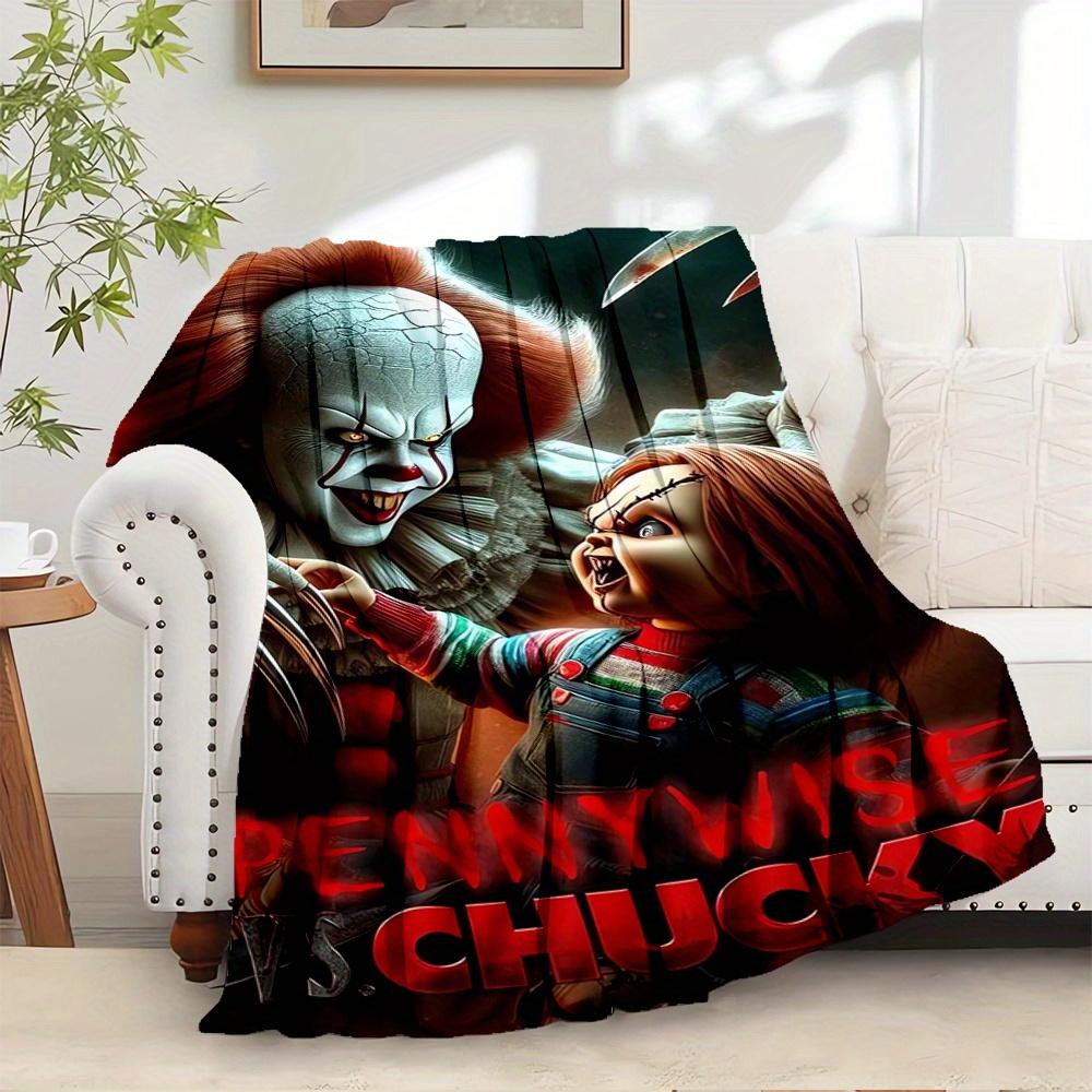 

For Pennywise,Chucky,Horror Themed Flannel Blanket, Glam Style, Digital Print, All Season Comfort, ,for Cozy Plush Flannel Cover132 80cm x 120cm