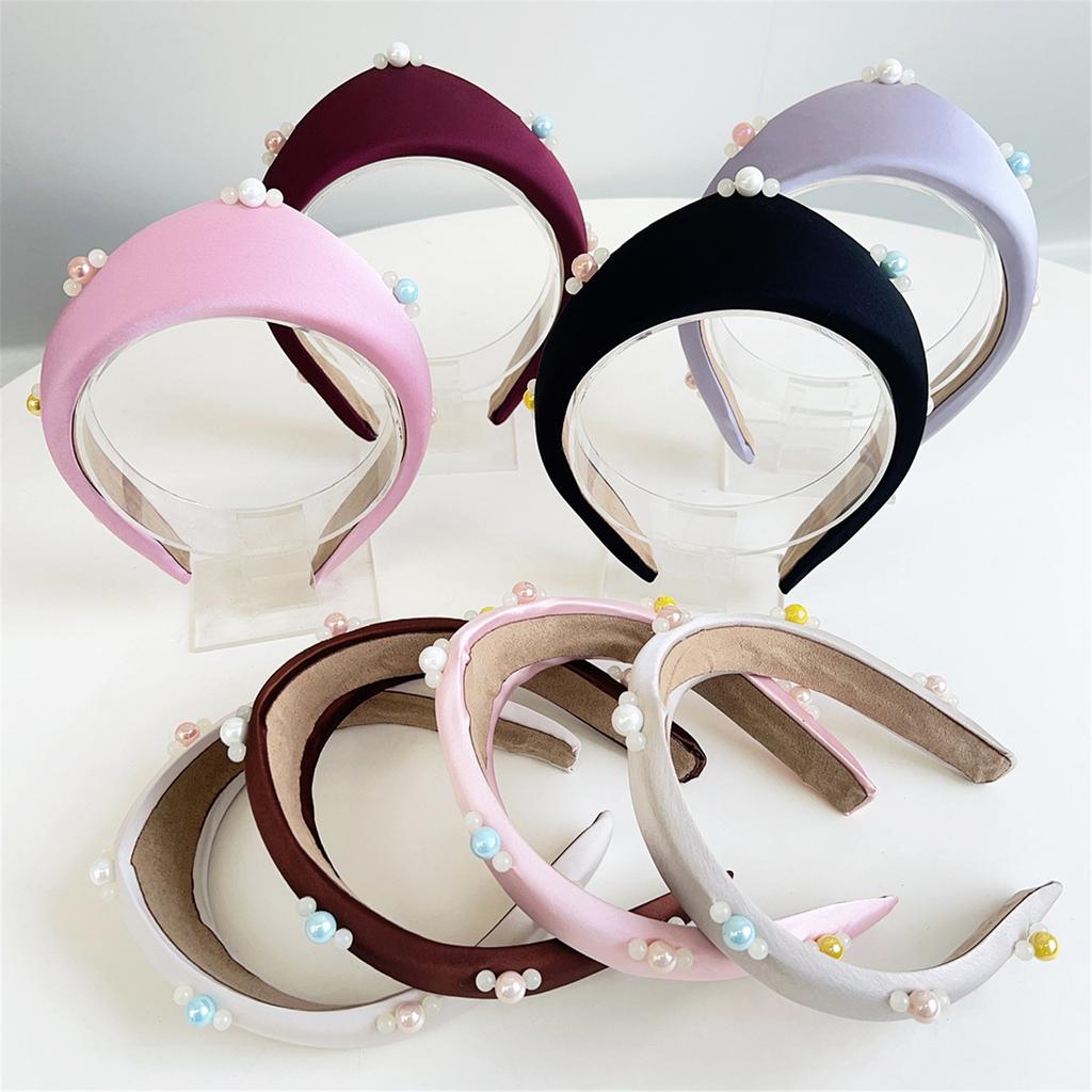 Women Retro Fabric Headband with Pearl Decors High Skull Wide Hairhoop for Elegant Hair Styling All Matching Hairband