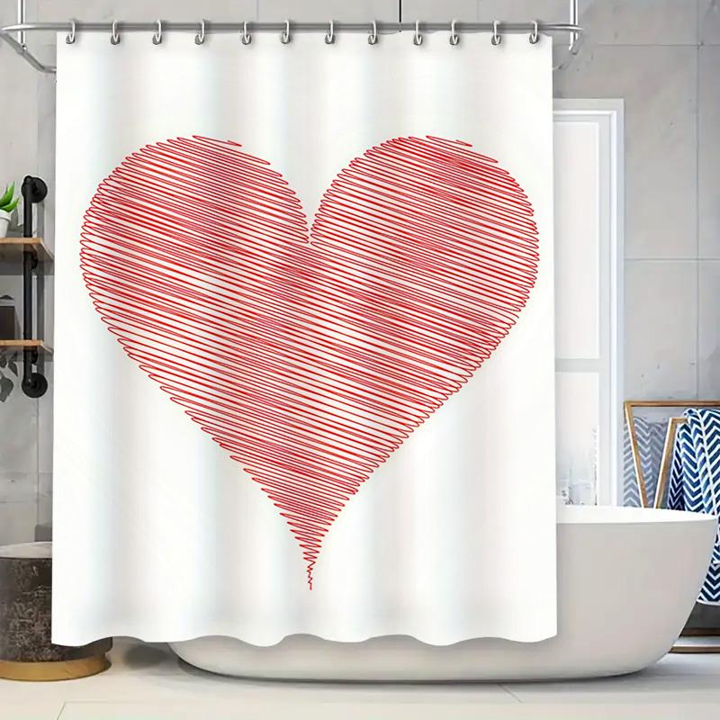 Hand-Drawn Red Heart Shower Curtain - Waterproof, Mildew-Resistant, Machine Washable For Romantic Bathroom Decorns