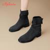 Aphixta 3.5cm Med Heel Ankle Boots Women Back Zipper Khaki Westen Boot Pointed Toe Women's Ankle Boots Botas Cowboy Mujer