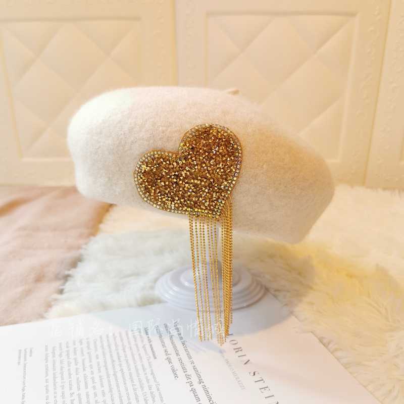 New Love Tassel Beret Korean Warm Hat for Women's Retro Woolen Painter Hat Versatile Beret Hat