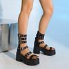 Fashion 2025 Summer Gladiator Sandals Women Metal Rivet Punk Streetwear Wedge Square Heels Platform Ankle Buckle Strap High Quality