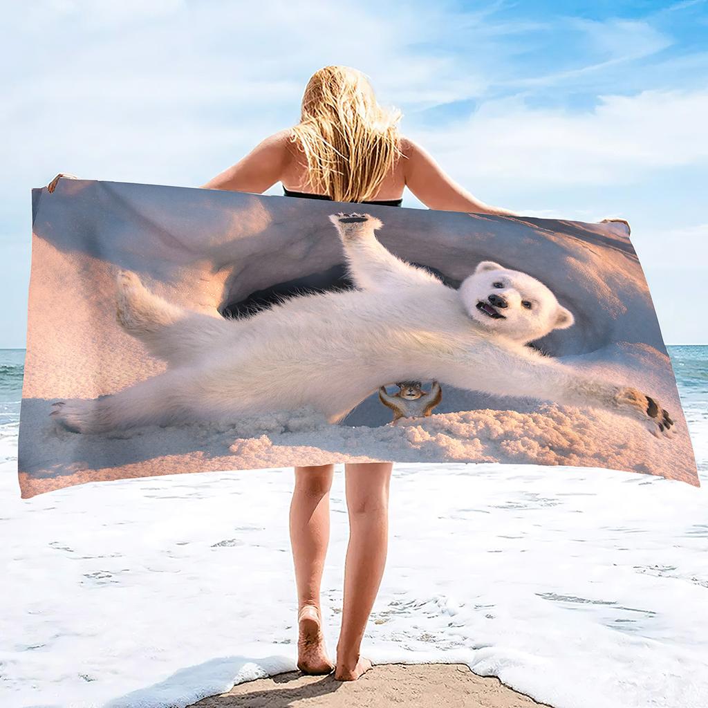 Cute Polar Bear Print Series Seaside Vacation Beach Towel Swimming Bath Towel Sports Towel