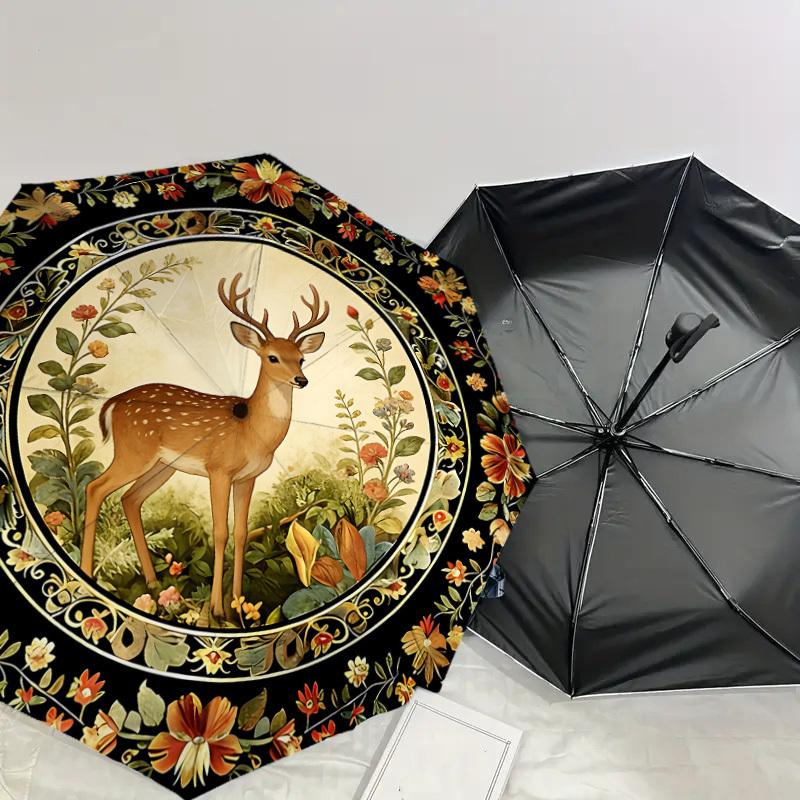 1PC deer floral Umbrella-8-Rib Reinforced, Automatic Open, Lightweight & Durable, Cute Fashion Accessory for Outdoor-K1316