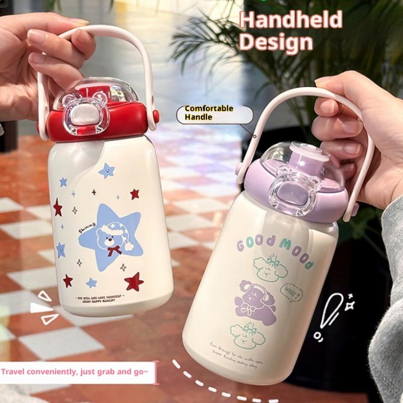 Children'S Stainless Steel Thermos Cup Cute Straw Portable Kettle Simple Design 304 Steel Water Bottle For Kids