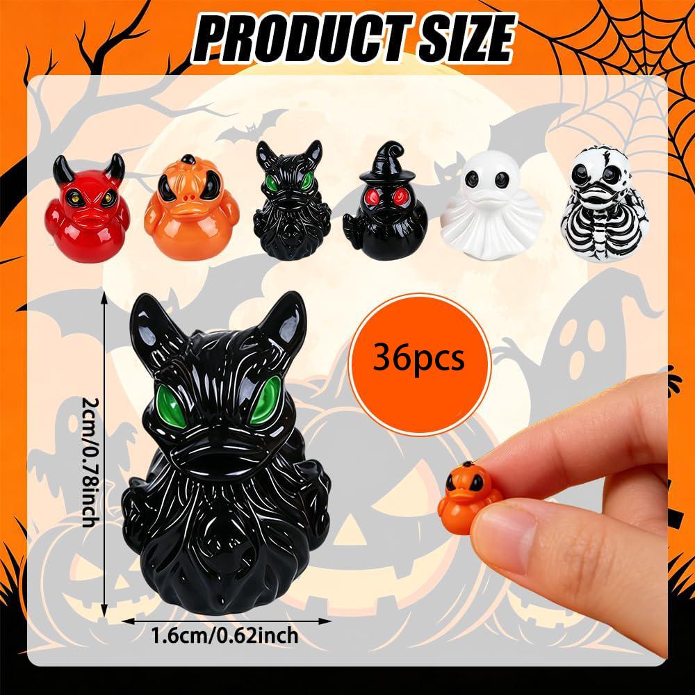 11PC/Set Mini Resin Ducks Ghost Halloween Figures Skeleton Demon Spooky Ornaments Garden Fairy Micro Landscape Home DIY Decor