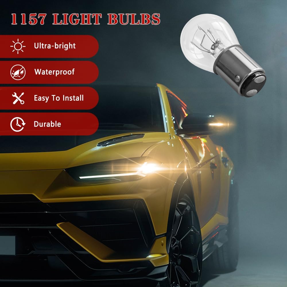 10PCS 1157 Bulb, S25 P21/5W BAY15D Double Tail High and Low Brake Light Bulb, Waterproof Housing Light Bulbs, Turn Signal Light Bulb Replacement for