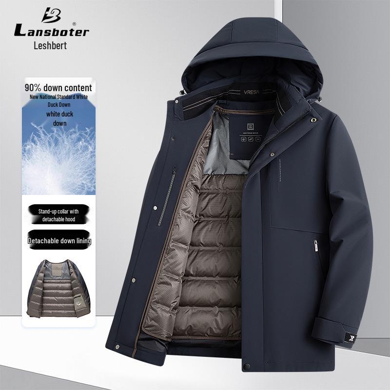 Men's Winter Down Jacket with High-Grade Graphene Lining and Detachable Liner - Thick and Warm for Father's Wear